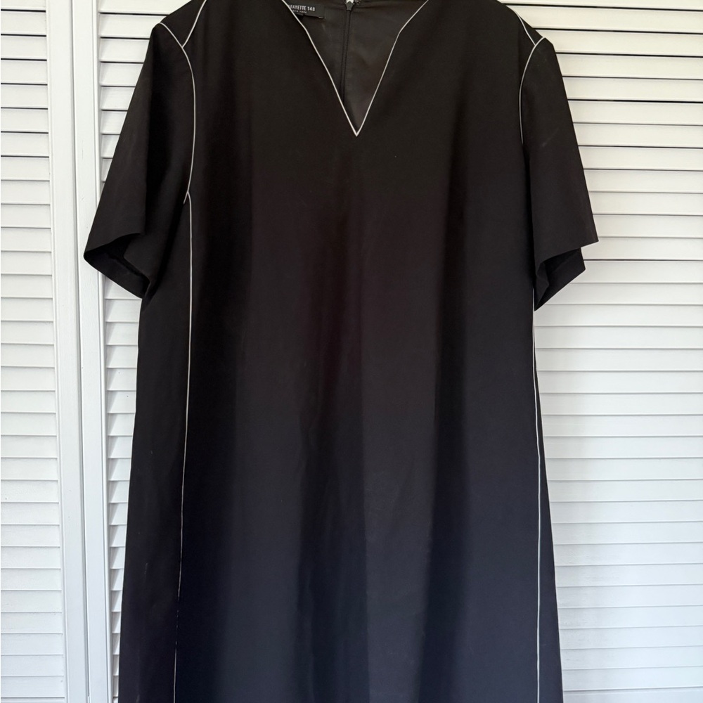 Black V-Neck Dress with White Piping